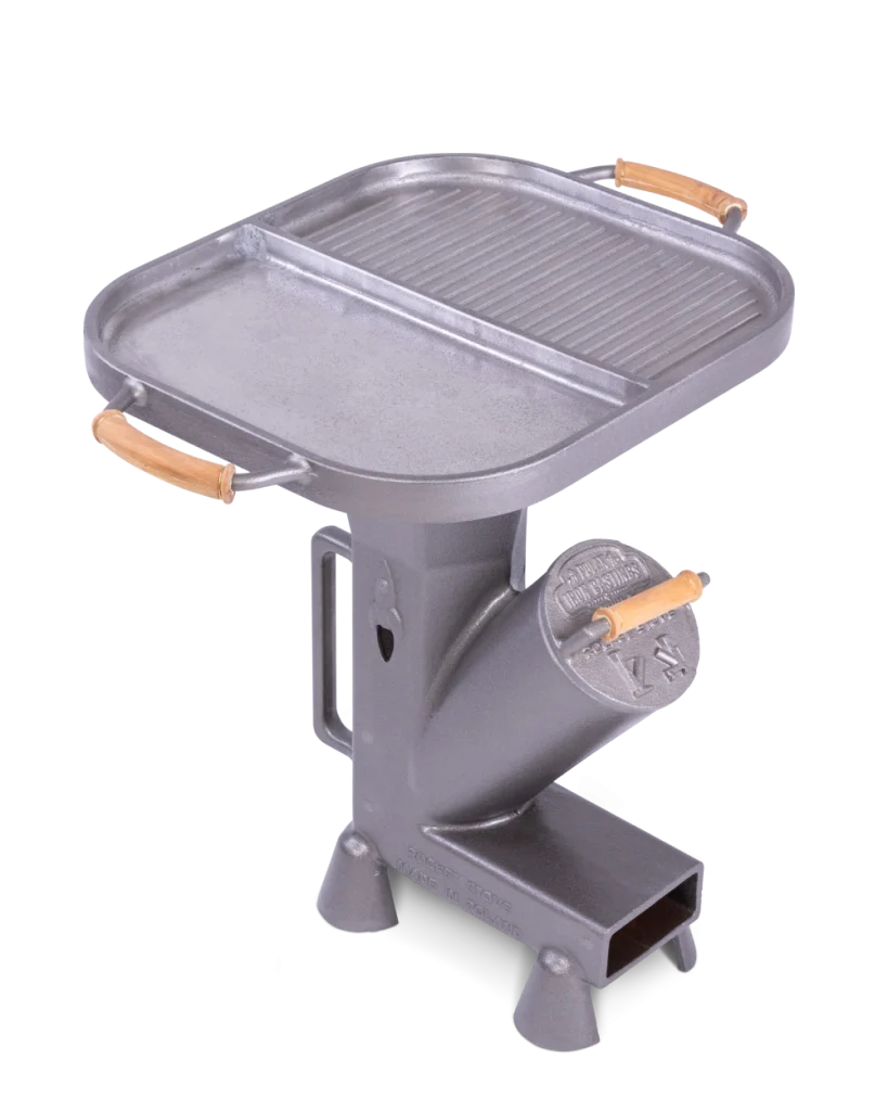 duża patelnia dzielona z koroną na piecyku rakietowym Duke