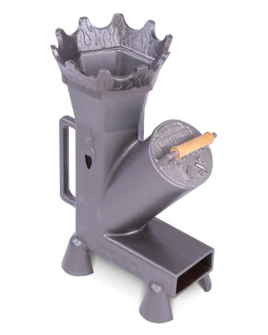 korona z pokrywą na piecyku rakietowym Duke, widok z przodu