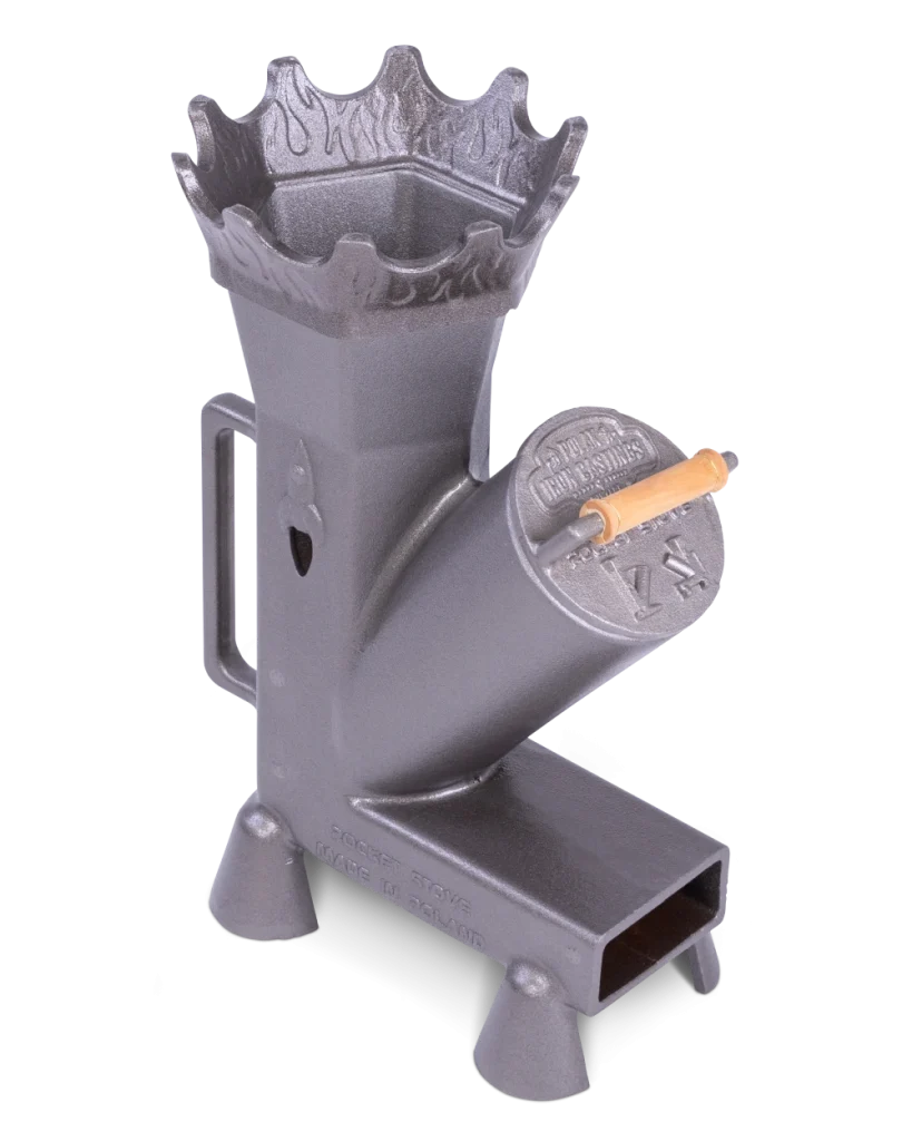 korona z pokrywą na piecyku rakietowym Duke, widok z przodu