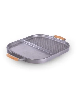 Patelnia żeliwna dzielona na pół - płyta na grilla dwukomorowa 43 x 38 cm